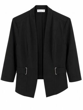 Madison Black Open-Front Blazer with Buckle Detail
